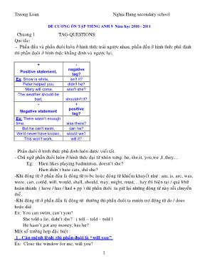 Đề cương ôn tập Tiếng Anh 9 - Năm học 2010-2011 - Trương Loan